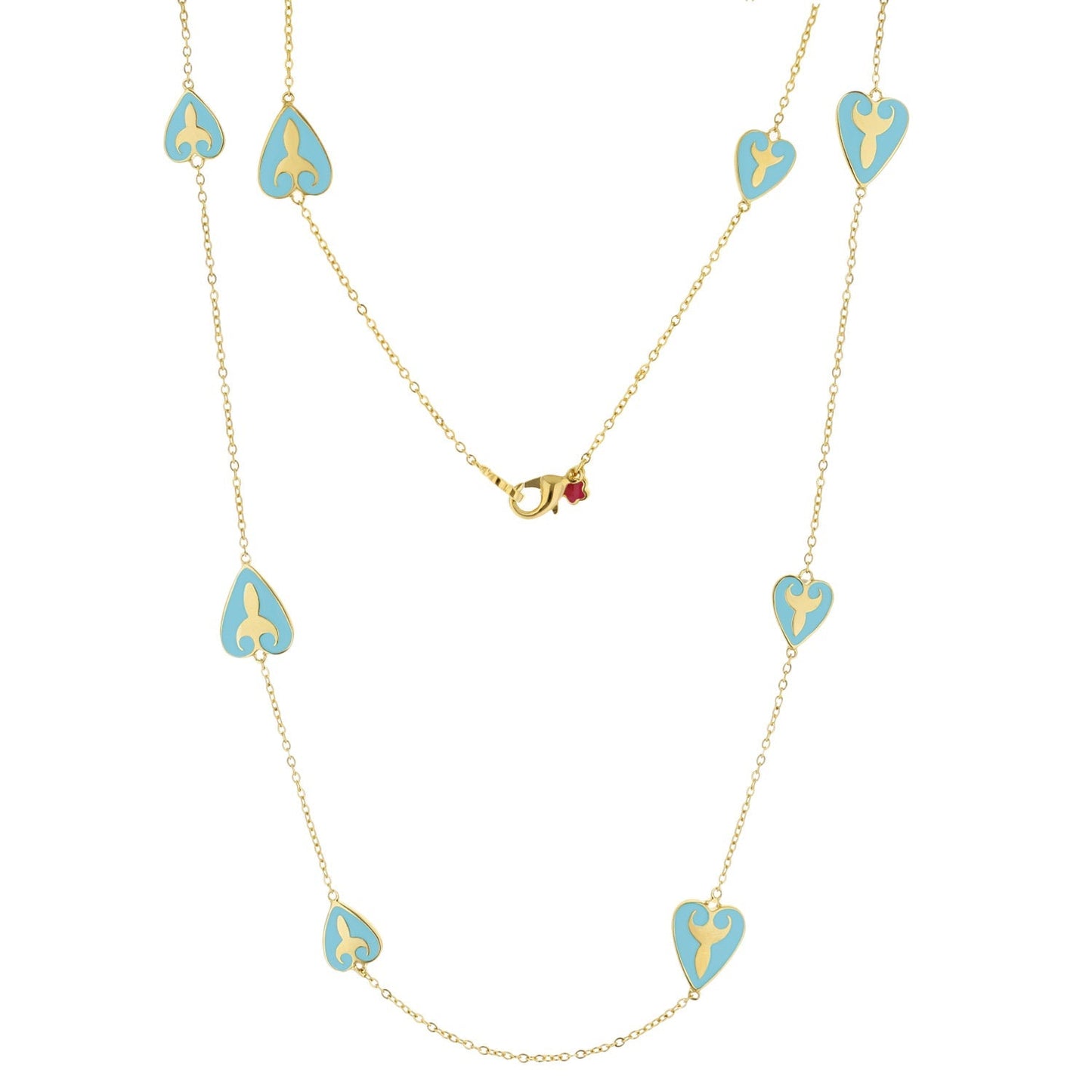 Bows And Hearts Necklace Gold Plated Brass turquoise heart pendants on layered chains on Tampa Home & Garden Store