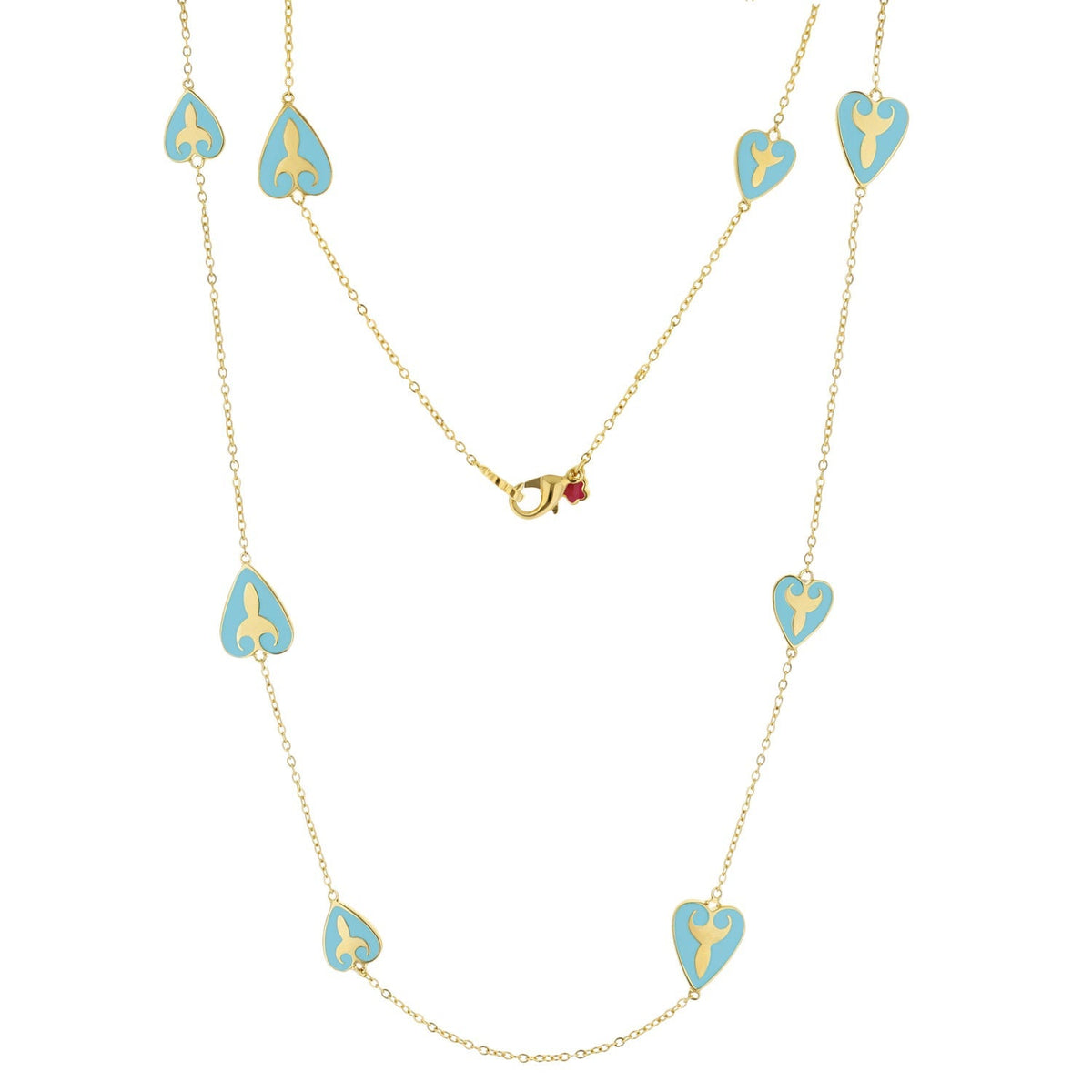 Bows And Hearts Necklace Gold Plated Brass turquoise heart pendants on layered chains on Tampa Home & Garden Store