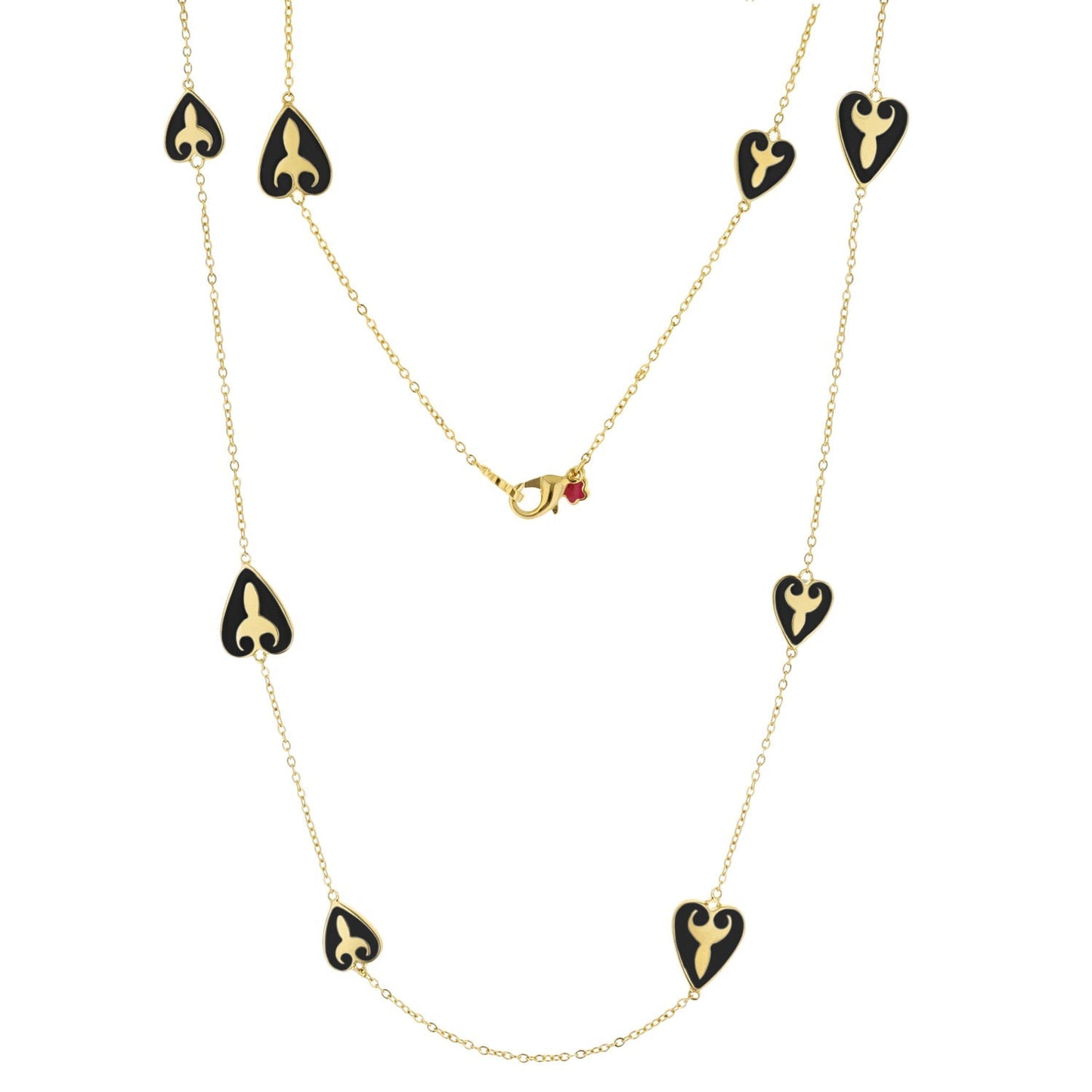 Bows And Hearts Necklace Gold Plated Brass chain with black enamel heart charms Lauren G Adams on Tampa Home & Garden Store