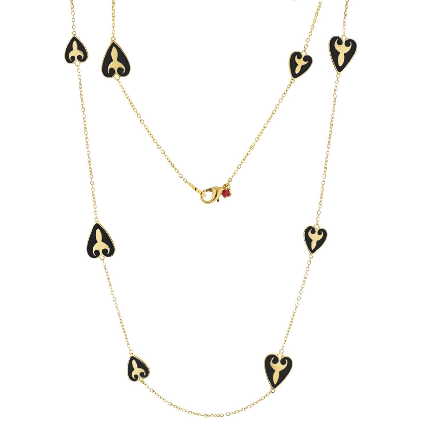 Bows And Hearts Necklace Gold Plated Brass chain with black enamel heart charms Lauren G Adams on Tampa Home & Garden Store