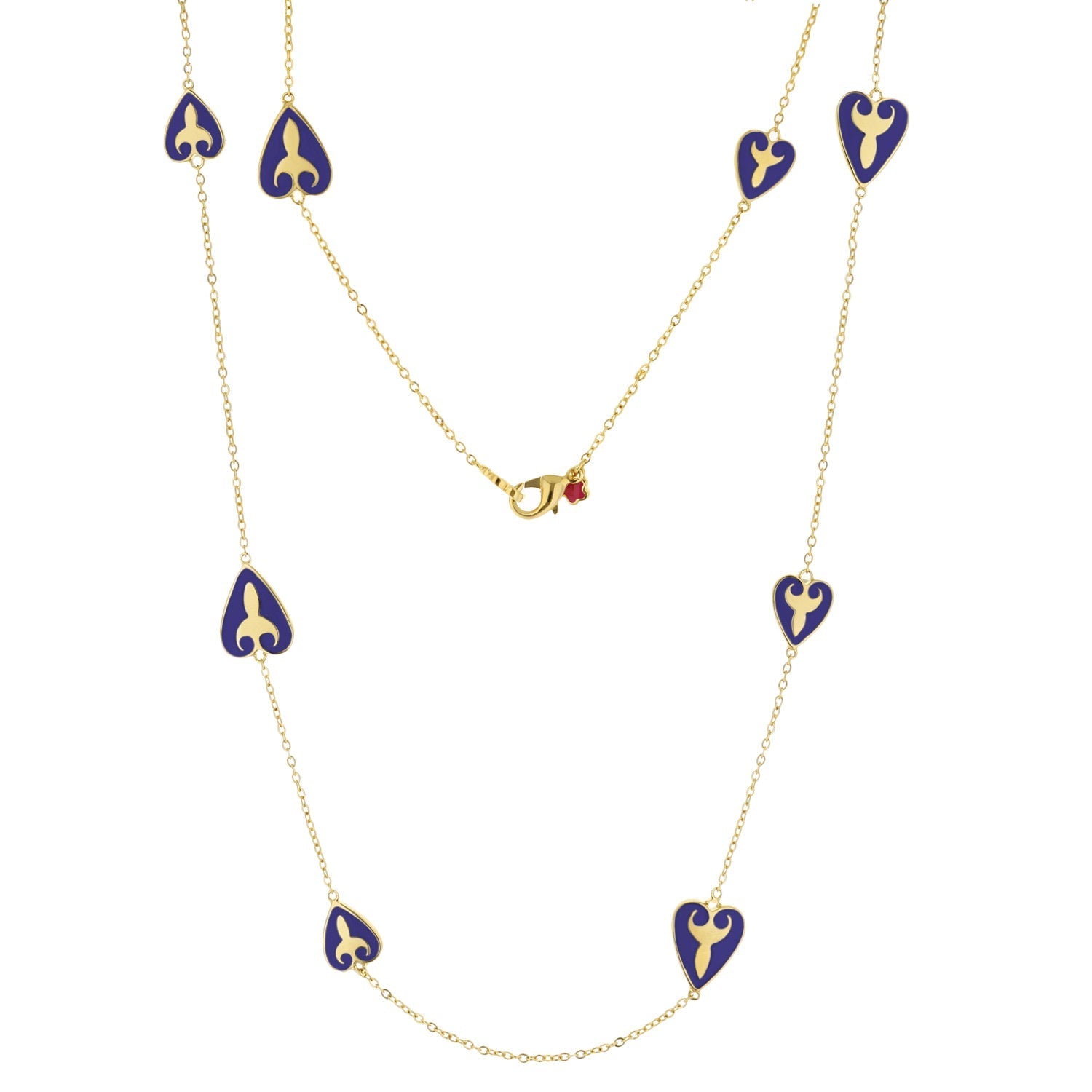 Bows And Hearts Necklace Gold Plated Brass with purple enamel heart charms from Lauren G Adams on Tampa Home & Garden Store