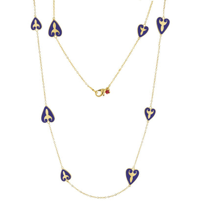 Bows And Hearts Necklace Gold Plated Brass with purple enamel heart charms from Lauren G Adams on Tampa Home & Garden Store