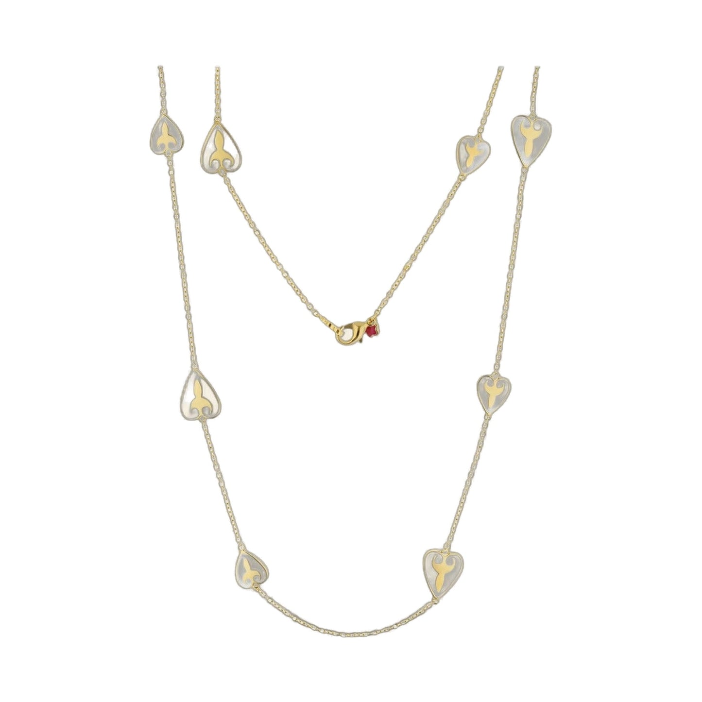 Bows And Hearts Necklace Gold Plated Brass with ivory enamel heart charms on chain on Tampa Home & Garden Store
