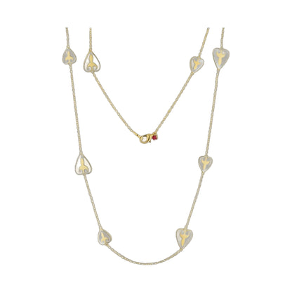 Bows And Hearts Necklace Gold Plated Brass with ivory enamel heart charms on chain on Tampa Home & Garden Store