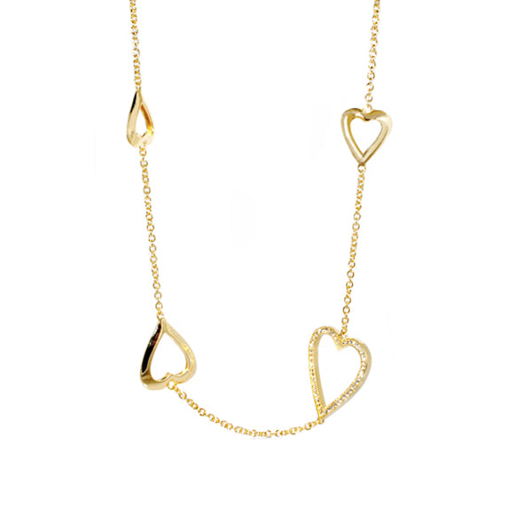 Pave Heart Necklace long necklace in gold-tone with open-heart charms by Lauren G Adams on Tampa Home & Garden Store