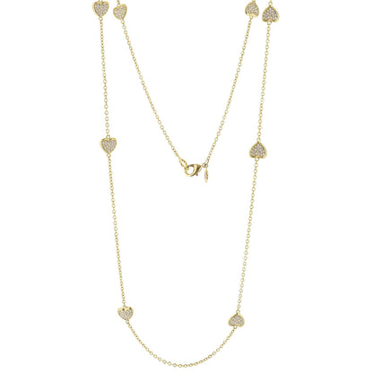 Pave Love Necklace Long 48 Inch Brass Base by Lauren G Adams with pave heart charms on Tampa Home & Garden Store