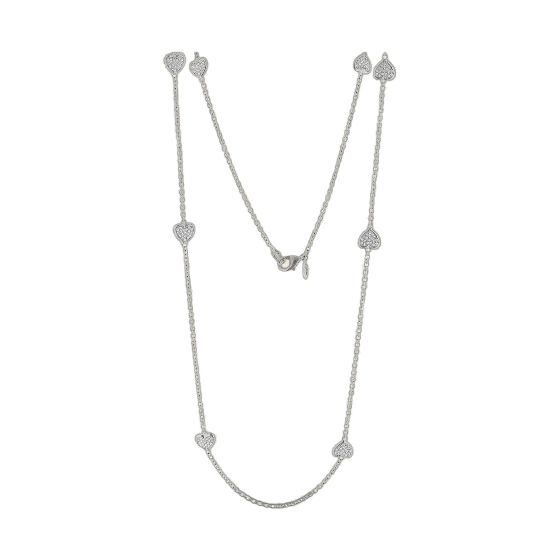 Pave Love Necklace 48in by Lauren G Adams with multiple heart pavé charms on chains on Tampa Home & Garden Store