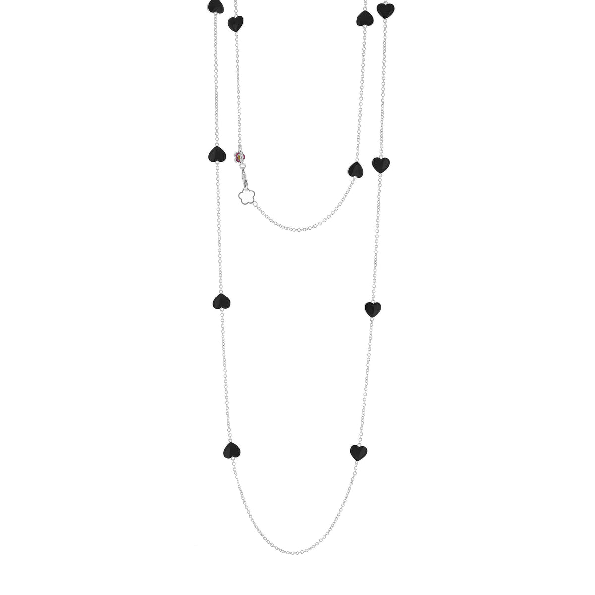 Lots of Love Long Necklace with black heart charms on silver chains by Lauren G Adams on Tampa Home & Garden Store