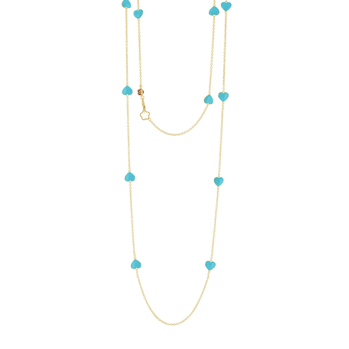 Lots of Love Necklace, long gold chain with turquoise heart charms by Lauren G Adams on Tampa Home & Garden Store