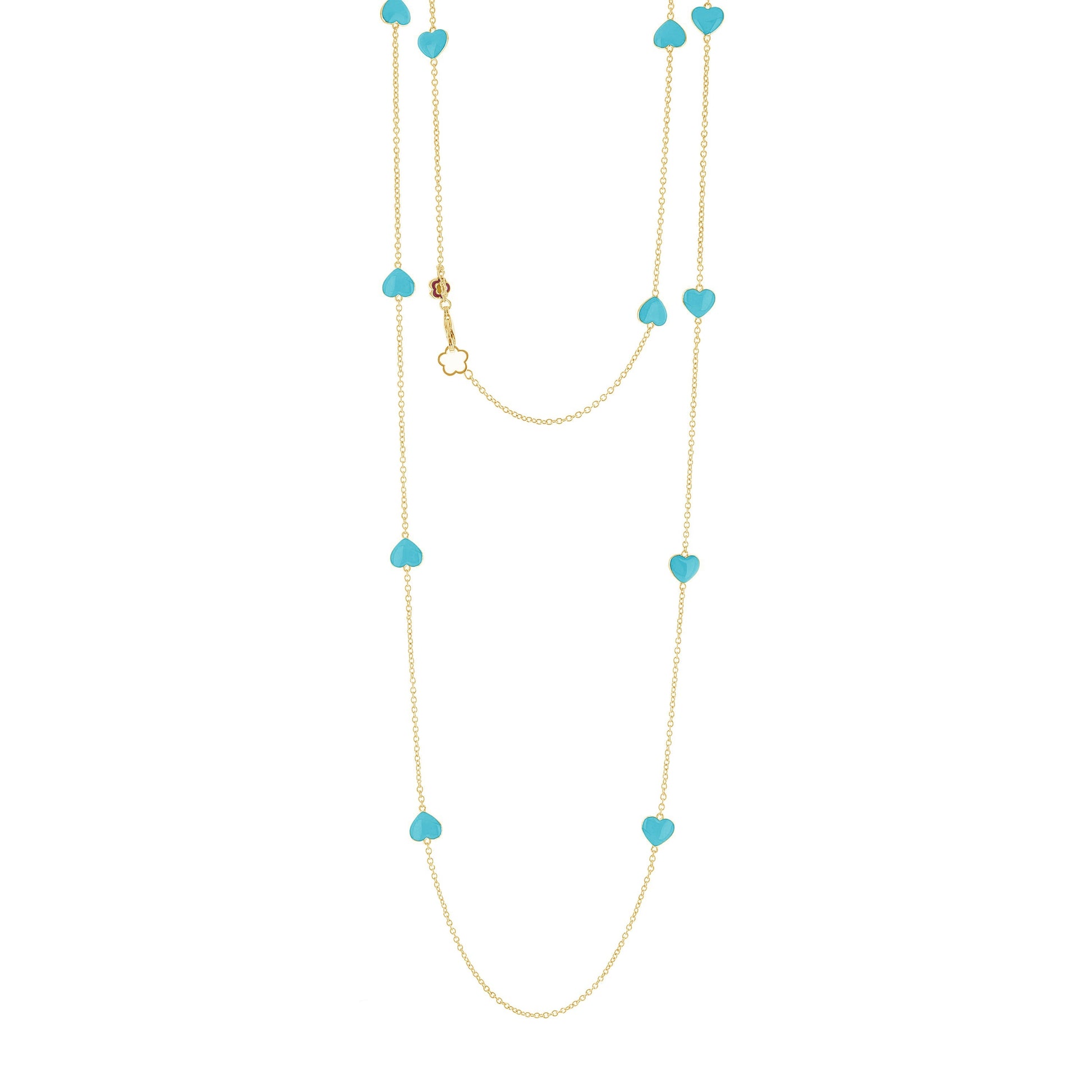 Lots of Love Necklace, long gold chain with turquoise heart charms by Lauren G Adams on Tampa Home & Garden Store