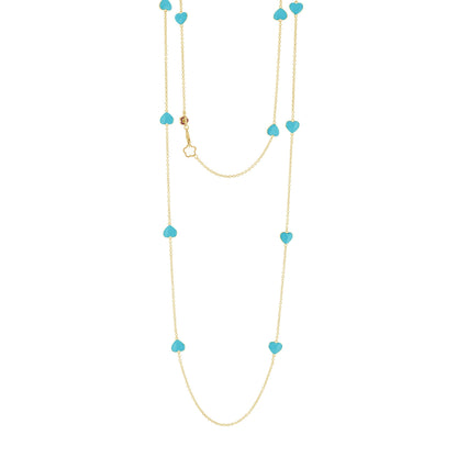 Lots of Love Necklace, long gold chain with turquoise heart charms by Lauren G Adams on Tampa Home & Garden Store