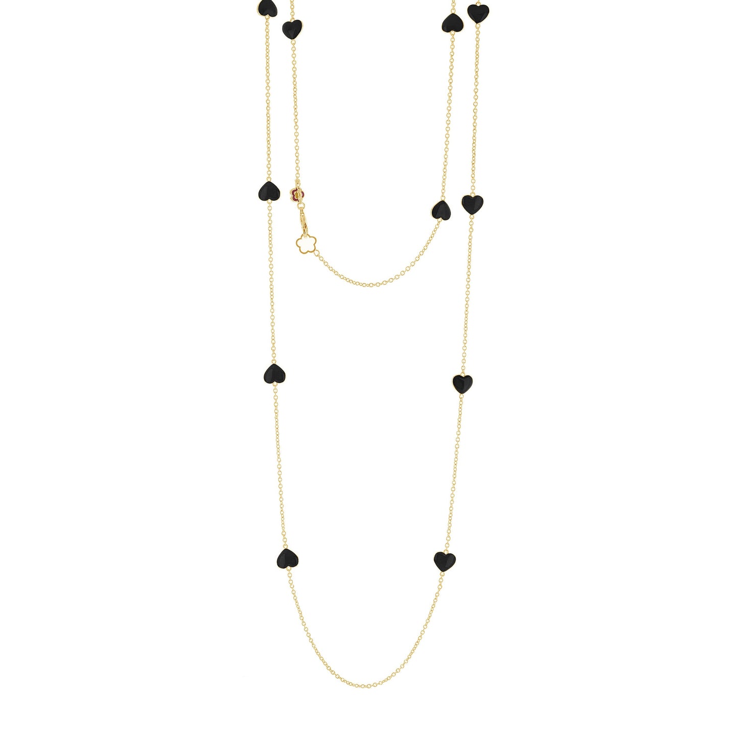 Lots of Love Necklace by Lauren G Adams, gold-tone chain with black heart charms, two pieces on Tampa Home & Garden Store