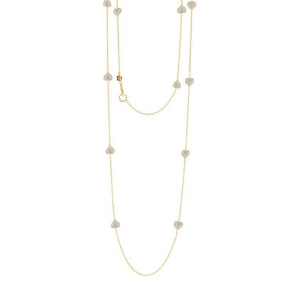 Lots of Love Long Necklace by Lauren G Adams, gold-tone chain with white heart charms on Tampa Home & Garden Store
