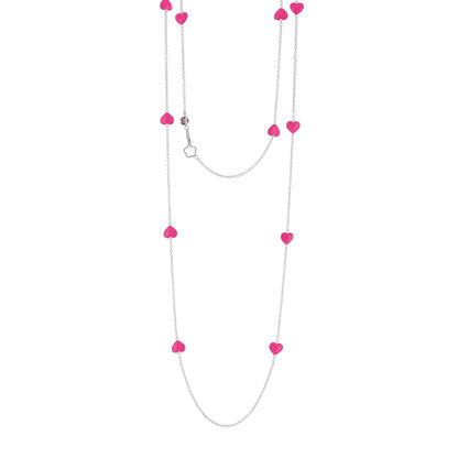 Lots of Love Necklace by Lauren G Adams, long silver chain with pink heart charms on Tampa Home & Garden Store