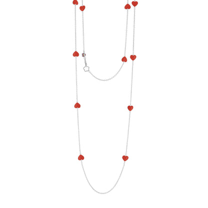 Lots of Love Necklace by Lauren G Adams with red enamel heart charms on silver chains on Tampa Home & Garden Store