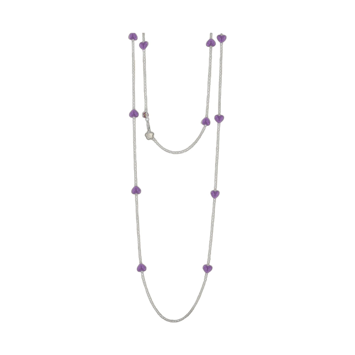Lots of Love Necklace by Lauren G Adams with silver chain and purple heart charms on Tampa Home & Garden Store