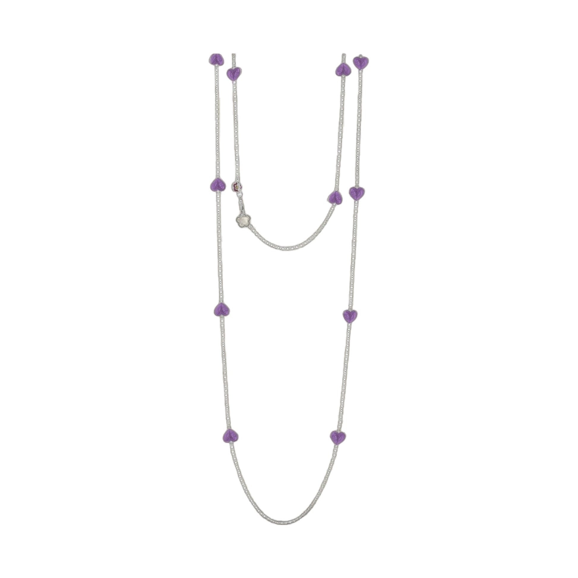 Lots of Love Necklace by Lauren G Adams with silver chain and purple heart charms on Tampa Home & Garden Store