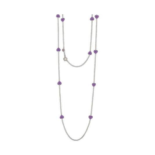 Lots of Love Necklace by Lauren G Adams with silver chain and purple heart charms on Tampa Home & Garden Store
