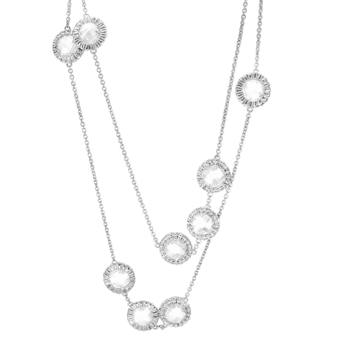 Classic Charm Round Necklace by Lauren G Adams, long silver-tone chain with crystal round pendants on Tampa Home & Garden Store