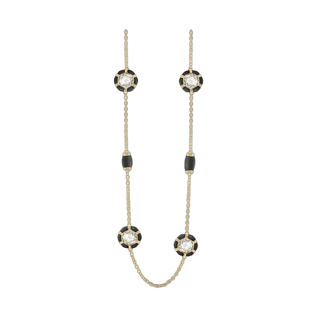 Prince Charming Necklace by Lauren G Adams, gold chain, black enamel circle and crystal center on Tampa Home & Garden Store