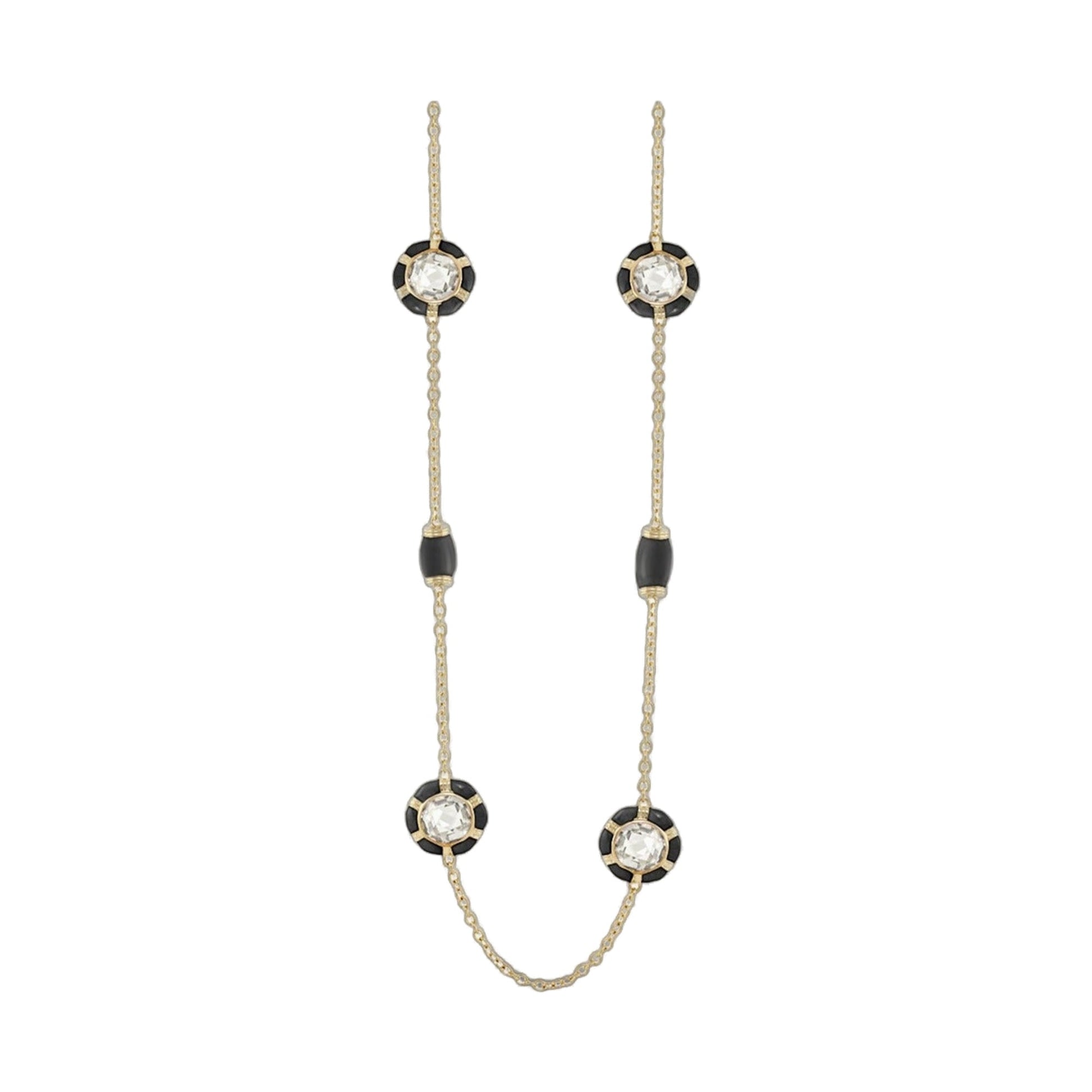 Prince Charming Necklace by Lauren G Adams, gold chain, black enamel circle and crystal center on Tampa Home & Garden Store