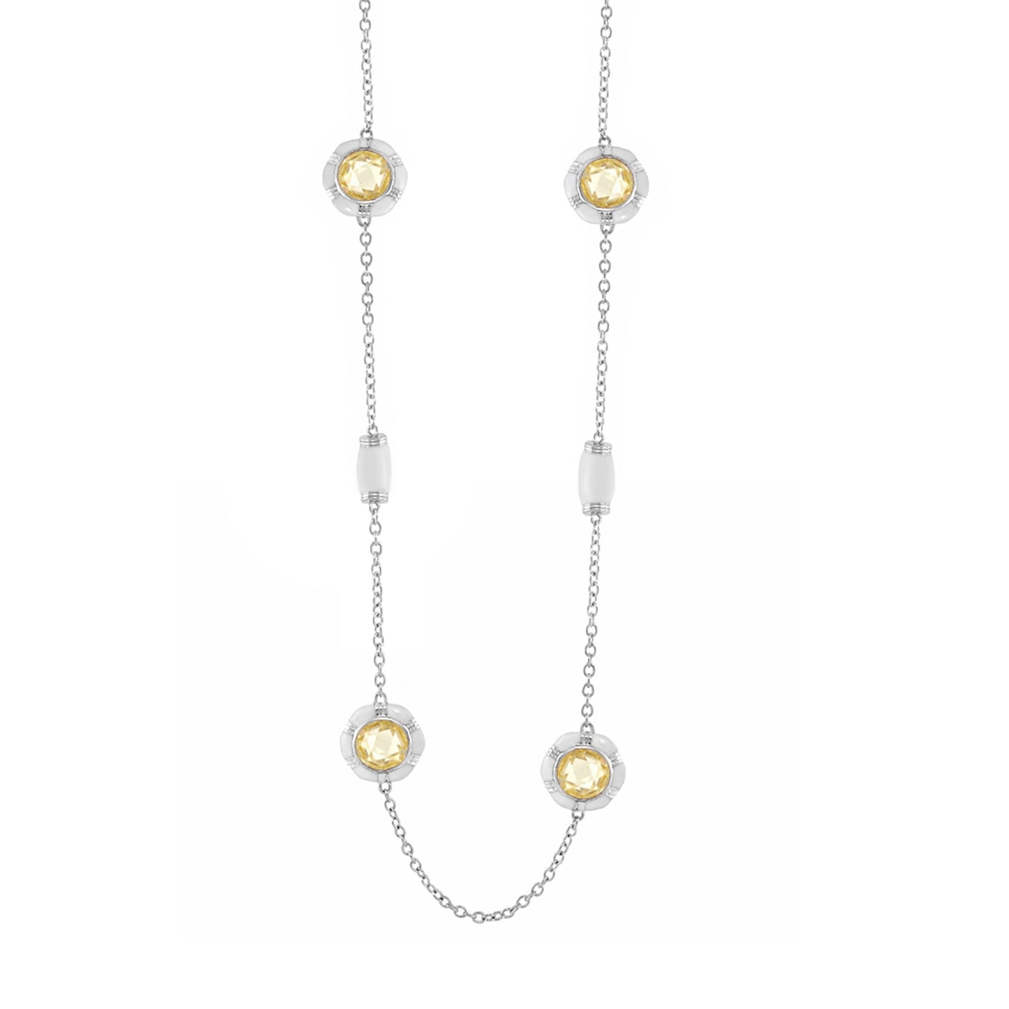Prince Charming Necklace by Lauren G Adams, silver chain with yellow gemstone settings on Tampa Home & Garden Store