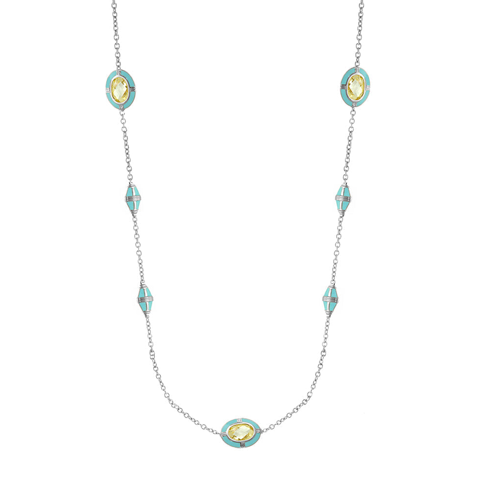 Prince Charming Necklace by Lauren G Adams with turquoise and yellow gemstone on silver chain on Tampa Home & Garden Store