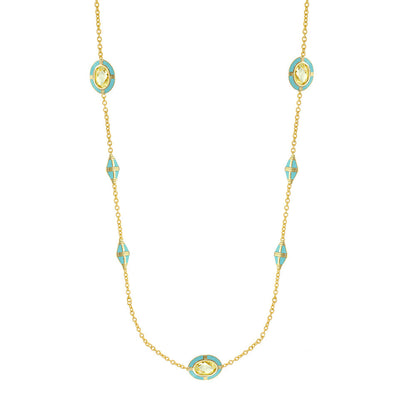 Prince Charming Necklace, gold-tone statement necklace with turquoise enamel and yellow stones on Tampa Home & Garden Store