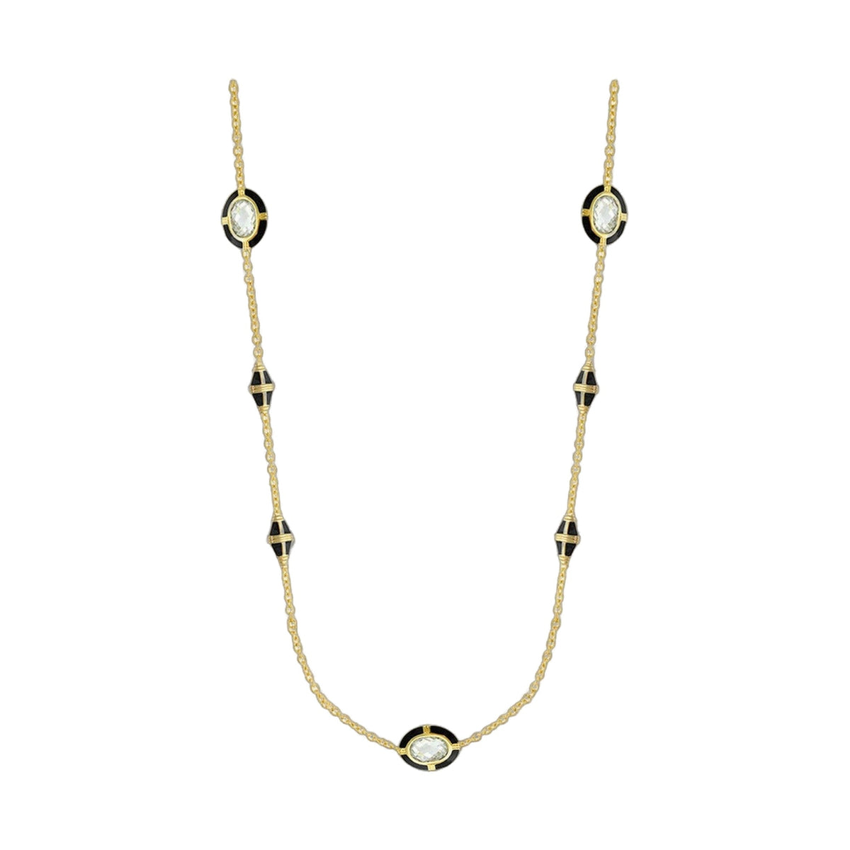 Prince Charming Necklace by Lauren G Adams, gold-tone chain with black enamel round settings on Tampa Home & Garden Store