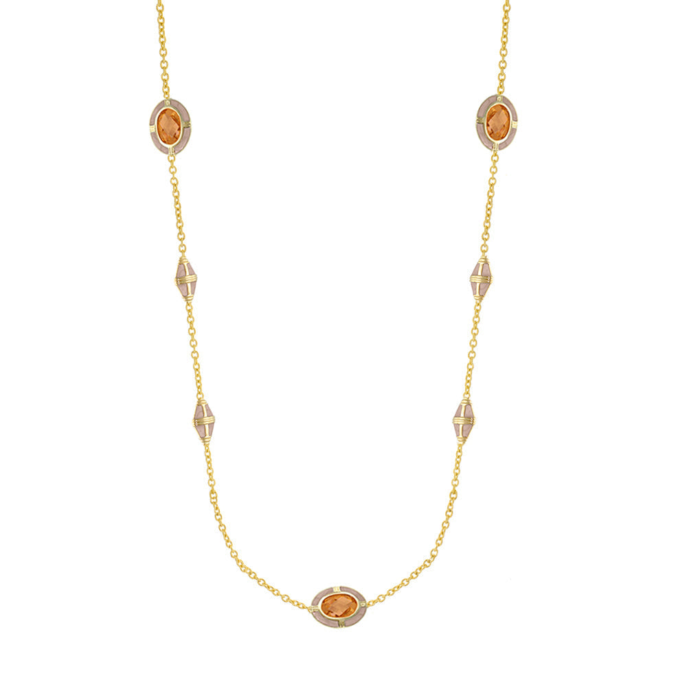 Prince Charming Necklace by Lauren G Adams, gold-tone statement necklace with six orange gemstones on Tampa Home & Garden Store