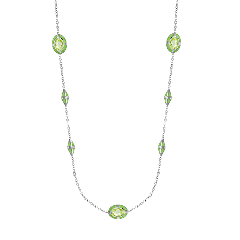 Prince Charming Necklace by Lauren G Adams with lime green stones on silver chain on Tampa Home & Garden Store