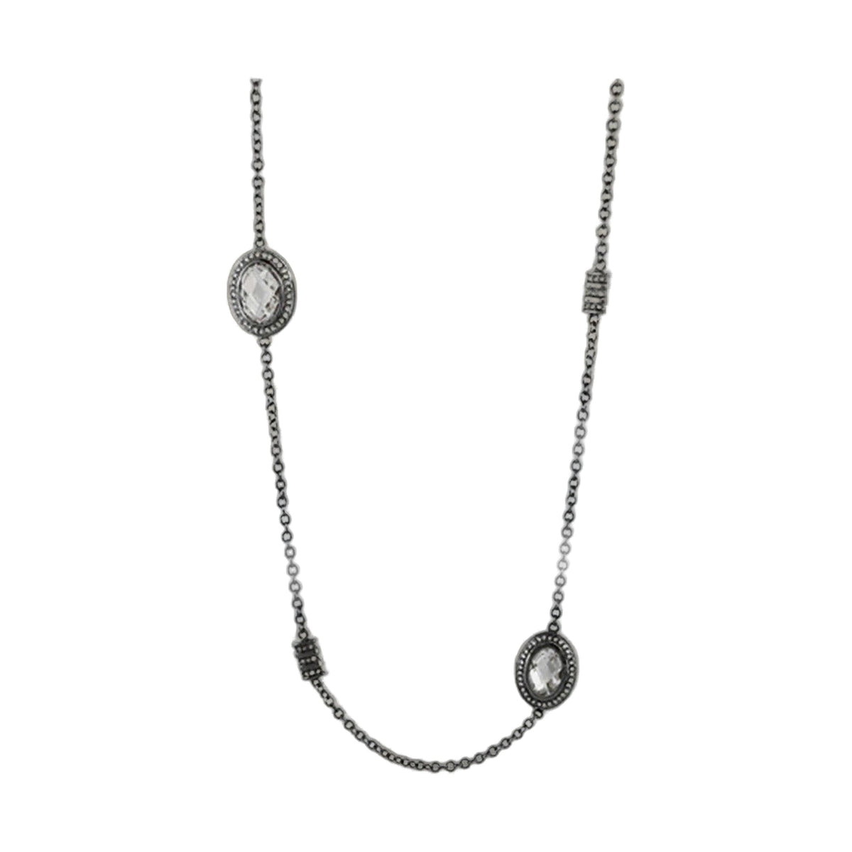 Classic Charm Necklace by Lauren G Adams, long silver-tone chain with bezel crystal pendant on Tampa Home & Garden Store
