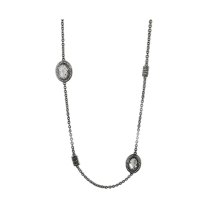 Classic Charm Necklace by Lauren G Adams, long silver-tone chain with bezel crystal pendant on Tampa Home & Garden Store
