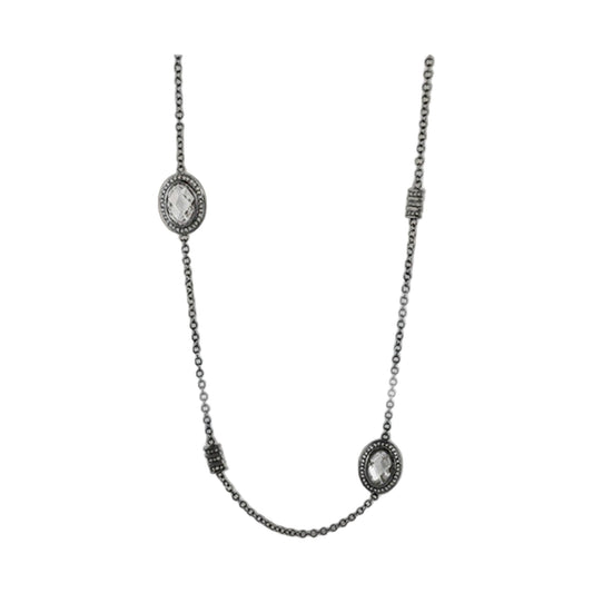 Classic Charm Necklace by Lauren G Adams, long silver-tone chain with bezel crystal pendant on Tampa Home & Garden Store