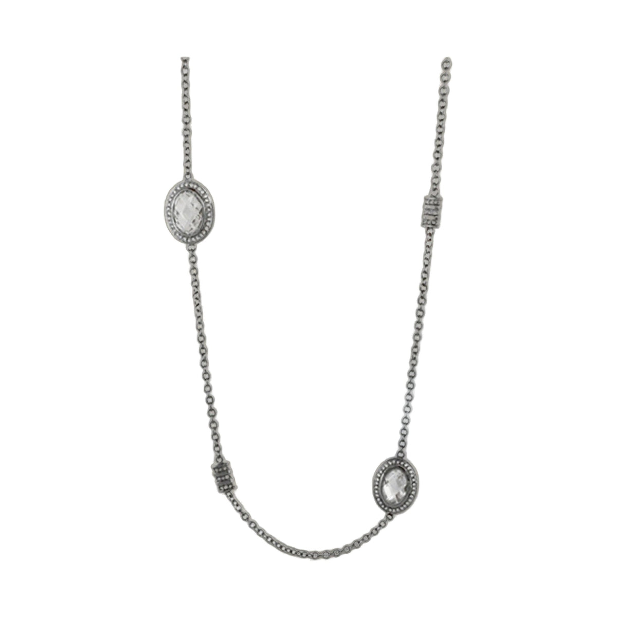 Classic Charm Necklace two-piece set, silver-tone chains with crystal pendant and bar charm on Tampa Home & Garden Store