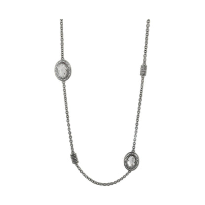 Classic Charm Necklace two-piece set, silver-tone chains with crystal pendant and bar charm on Tampa Home & Garden Store
