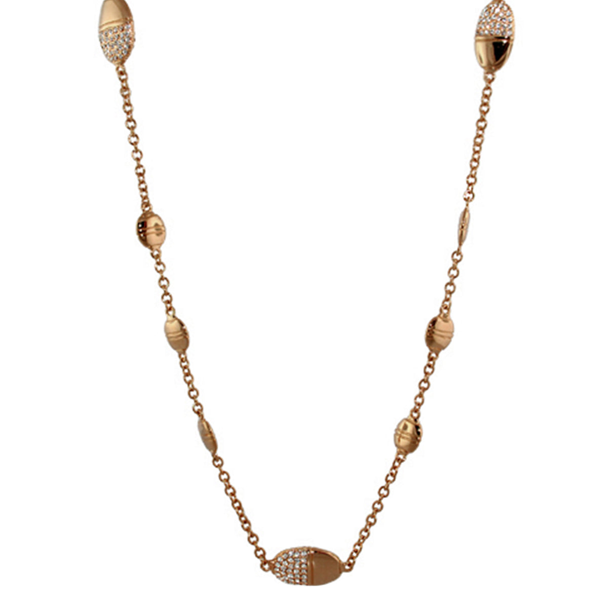 Classic Charm Necklace by Lauren G Adams, long rose gold tone chain with ribbed beads and pave pendant on Tampa Home & Garden Store