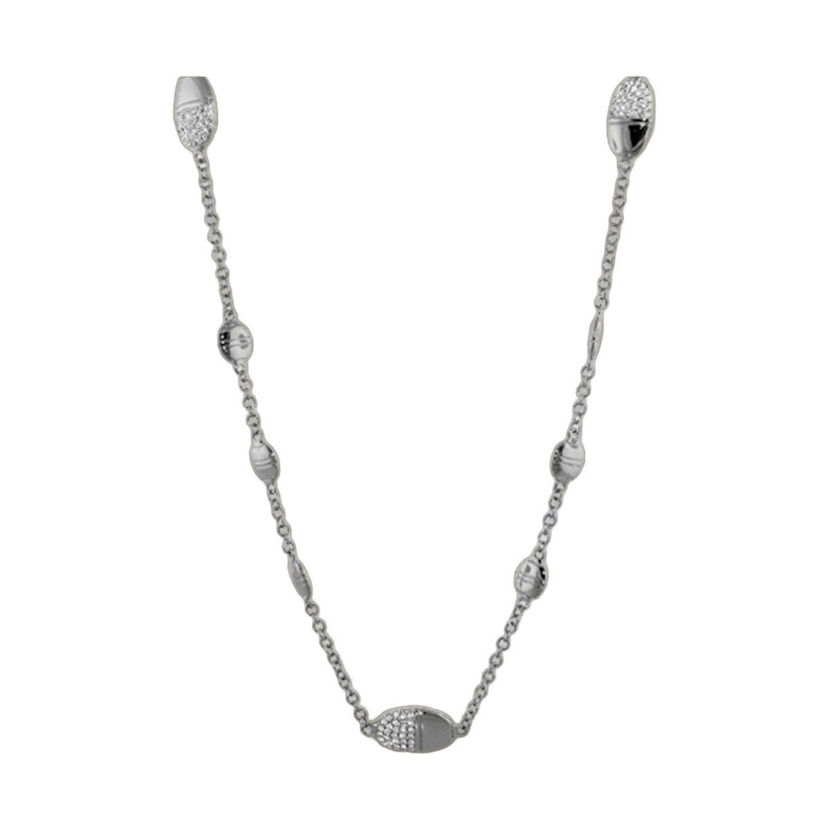 Classic Charm Necklace long silver-tone chain with pavé beads and textured disc pendants on Tampa Home & Garden Store