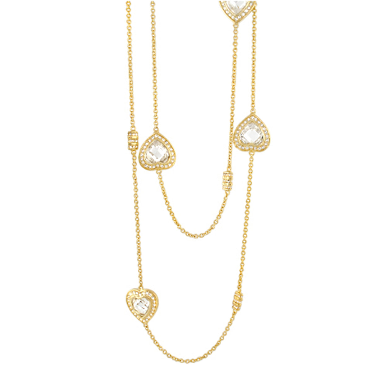 Classic Charm Necklace by Lauren G Adams, goldtone with heart and teardrop crystal pendants on Tampa Home & Garden Store