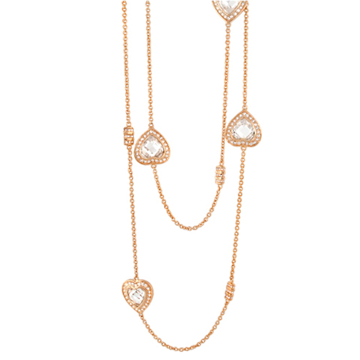Classic Charm Necklace rose gold tone with crystal halo heart pendants, layered chain design on Tampa Home & Garden Store