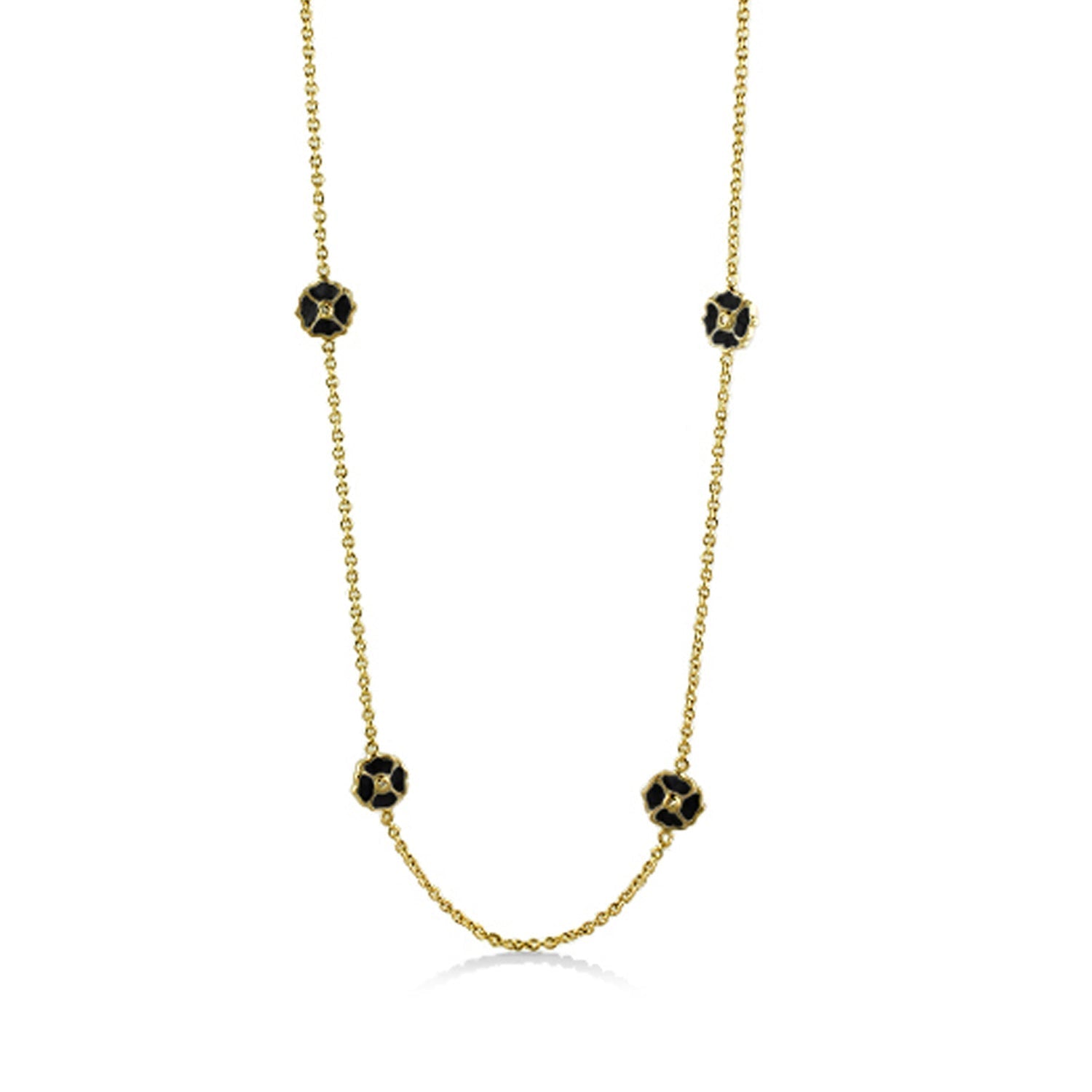Poppy Love Long Necklace gold chain with black enamel poppy charms by Lauren G Adams on Tampa Home & Garden Store