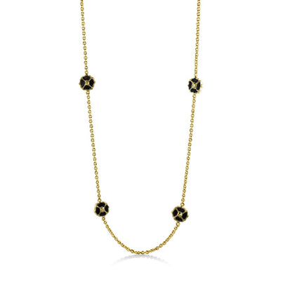 Poppy Love Long Necklace gold chain with black enamel poppy charms by Lauren G Adams on Tampa Home & Garden Store