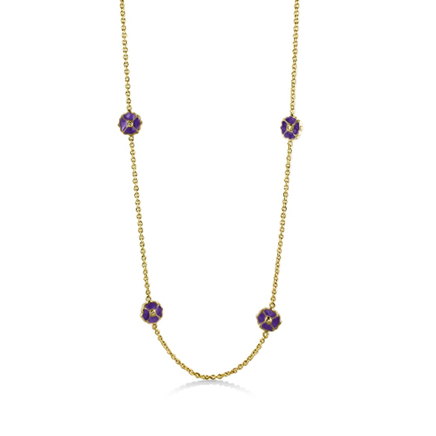 Poppy Love Long Necklace gold-tone chain with purple flower charms by Lauren G Adams on Tampa Home & Garden Store