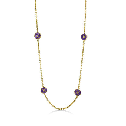Poppy Love Long Necklace gold-tone chain with purple flower charms by Lauren G Adams on Tampa Home & Garden Store
