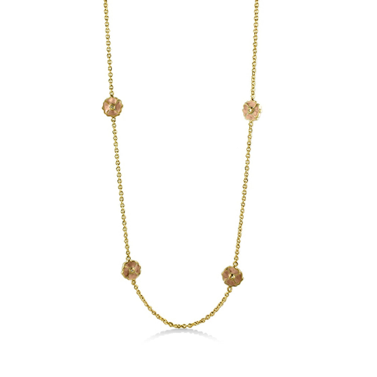Poppy Love Long Necklace gold-tone chain with pink flower beads by Lauren G Adams on Tampa Home & Garden Store