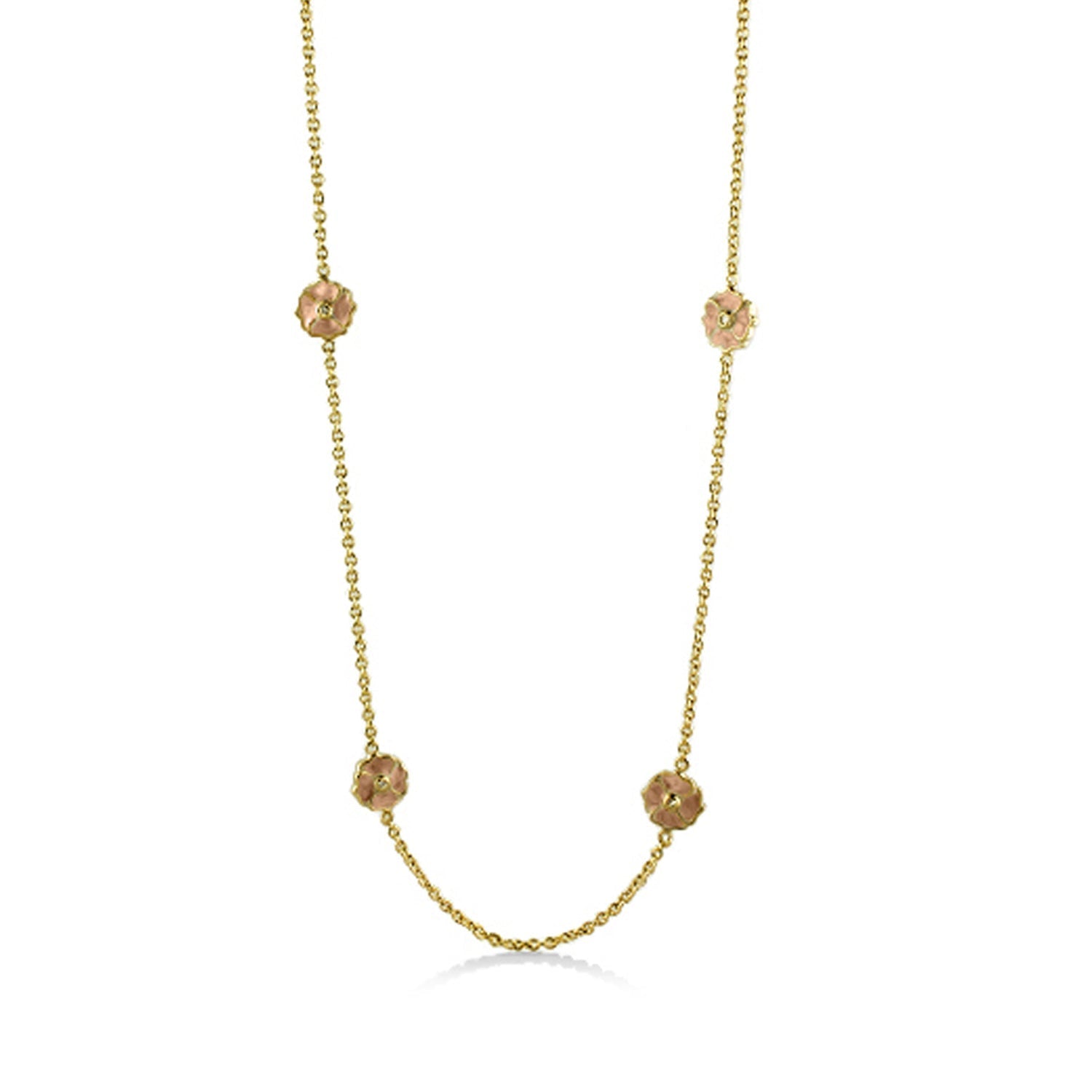 Poppy Love Long Necklace gold-tone chain with pink flower beads by Lauren G Adams on Tampa Home & Garden Store
