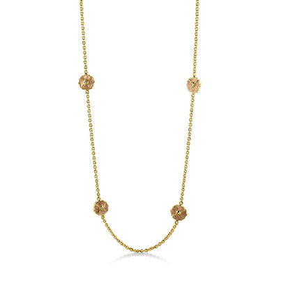 Poppy Love Long Necklace gold-tone chain with pink flower beads by Lauren G Adams on Tampa Home & Garden Store