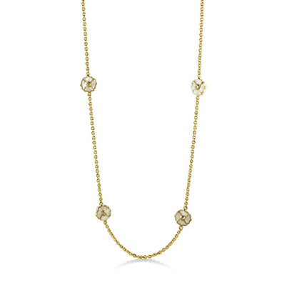 Poppy Love Long Necklace by Lauren G Adams, gold-tone chain with white enamel poppy charms on Tampa Home & Garden Store