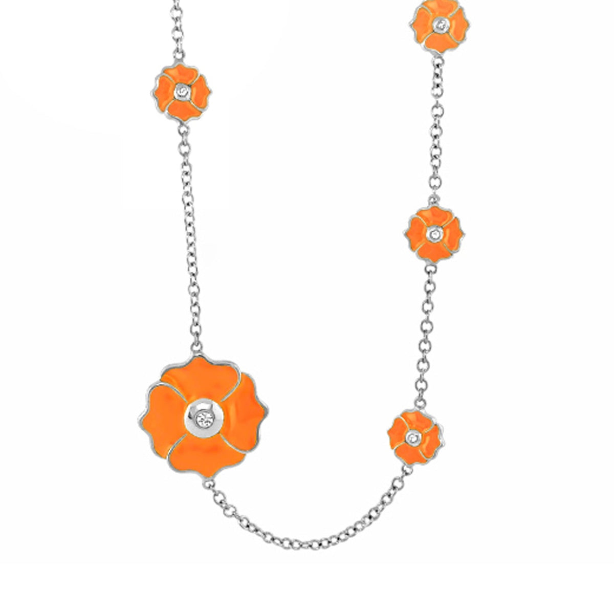 Poppy Love Necklace orange enamel poppies on a silver chain with crystal center Lauren G Adams on Tampa Home & Garden Store