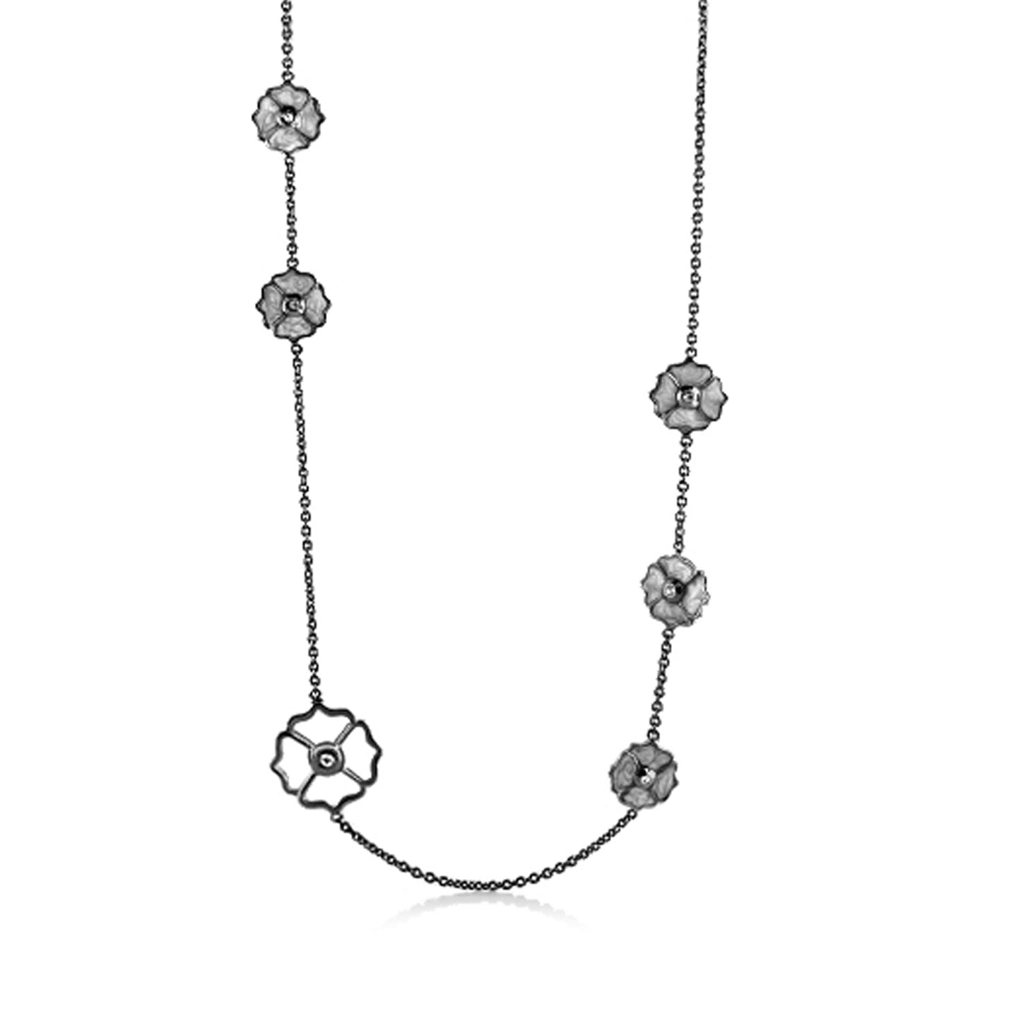 Poppy Love Long Necklace by Lauren G Adams with a metal chain and poppy flower charms on Tampa Home & Garden Store